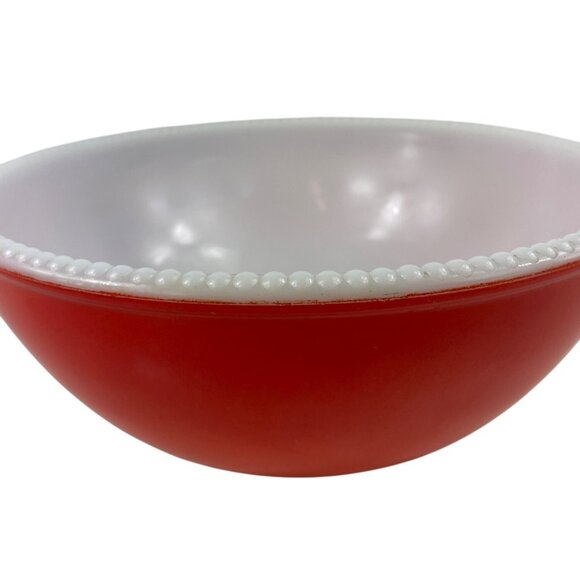 McKee Beaded Edge Milk Glass Red/Orange Large Mixing Bowl 11.25" - Picture 2 of 12